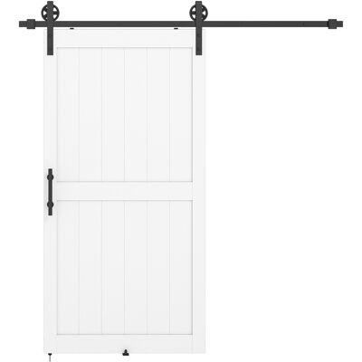 HOMCOM Schiebetür im Country-Stil mit Schiene und Griff, Innentür aus MDF und Kohlenstoffstahl mit Montagezubehör, 106.6x213.4 cm, Weiß und Schwarz Aosom HOMCOM Schiebetür im Country-Stil mit Schiene und Griff, Innentür aus MDF und Kohlenstoffstahl mit Montagezubehör, 106.6x213.4 cm, Weiß und Schwarz Aosom