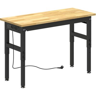 HOMCOM Werkbank für Garage aus Gummibaumholz, höhenverstellbarer Arbeitstisch 5 Stufen 79-99 cm, Lochwand, 2 AC-Steckdosen, USB- & Type-C-Anschluss, 900 kg Tragkraft, für Werkstatt und Zuhause, 122x51x99 cm Aosom HOMCOM Werkbank für Garage aus Gummibaumholz, höhenverstellbarer Arbeitstisch 5 Stufen 79-99 cm, Lochwand, 2 AC-Steckdosen, USB- & Type-C-Anschluss, 900 kg Tragkraft, für Werkstatt und Zuhause, 122x51x99 cm Aosom