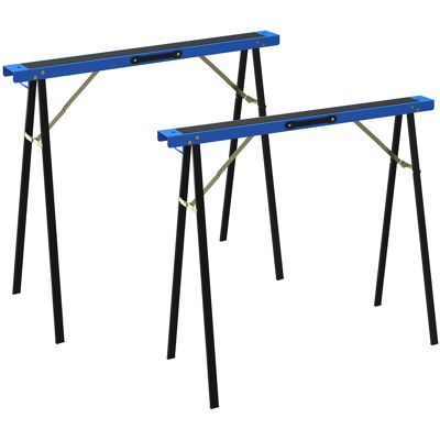 HOMCOM Arbeitsbock 2er Set Klappbock Sägebock 7-fach höhenverstellbar Gerüstbock aus Metall Unterstellbock mit rutschfester Oberfläche, Griff Stützbock bis 350 kg Belastbar Blau Aosom HOMCOM Arbeitsbock 2er Set Klappbock Sägebock 7-fach höhenverstellbar Gerüstbock aus Metall Unterstellbock mit rutschfester Oberfläche, Griff Stützbock bis 350 kg Belastbar Blau Aosom