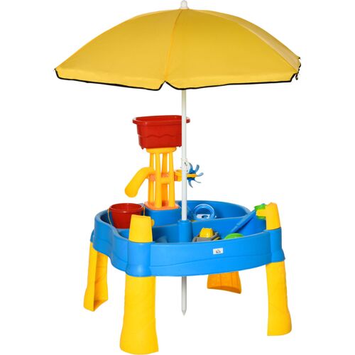 HOMCOM Sand- und Wasserspieltisch  2-in-1 Tischspielset, 25-teiliges Strandspielzeug, mit Sonnenschirm, für Kinder  Aosom.de