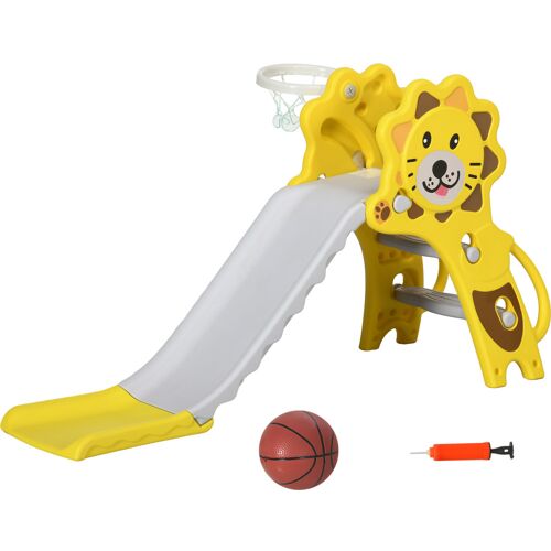 AIYAPLAY Kinderrutsche Basketballkorb für Kinder 18 bis 36 Monate Innen- und Außenbereich Max. 25 kg 131L x 50B x 74H cm Ball + Pumpe enthalten HDPE Gelb Grau Aosom