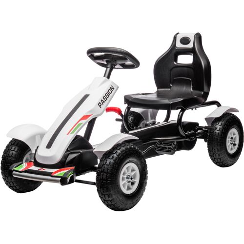 HOMCOM Pedal Go-Kart für Kinder go-kart verstellbarer Sitz 3 Positionen Handbremse - Kind von 5 bis 12 Jahren 121 x 58 x 61 cm weiß schwarz Aosom