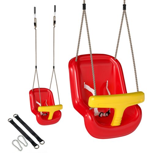 AIYAPLAY Babyschaukel Kinderschaukel Babysitz verstellbar Mitwachsend Schaukelsitz mit Rückenlehne, Sicherheitsgeländer, für Kinder von 9-36 Monaten, für Outdoor & Indoor, Rot Aosom