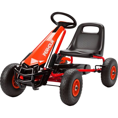 AIYAPLAY Gokart, Tretauto mit Handbremse, verstellbarem Sitz, Vor- und Rückwärtsgang, Pedalantrieb, Kinderfahrzeug mit EVA Reifen, manueller Kupplung, Tretfahrzeug für Kinder 3-8 Jahren, Rot Aosom
