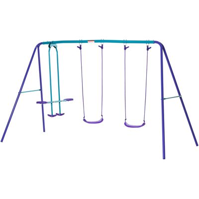 Outsunny Schaukelgestell für den Außenbereich 3-in-1 mit 1 Doppelschaukel und 2 Schaukelsitzen, Outdoor-Schaukel für Kinder aus Metall, höhenverstellbar, Tragkraft 180 kg, für Kinder ab 3 Jahren, violett Aosom Outsunny Schaukelgestell für den Außenbereich 3-in-1 mit 1 Doppelschaukel und 2 Schaukelsitzen, Outdoor-Schaukel für Kinder aus Metall, höhenverstellbar, Tragkraft 180 kg, für Kinder ab 3 Jahren, violett Aosom