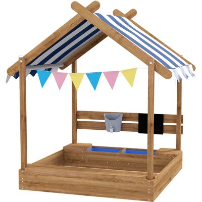 Outsunny Sandkasten mit Dach Holz Sandbox mit Sitzplatz und Tafel für 3-7 Jahre 124x116x146cm Garten Spielhaus Braun Aosom.de Outsunny Sandkasten mit Dach Holz Sandbox mit Sitzplatz und Tafel für 3-7 Jahre 124x116x146cm Garten Spielhaus Braun Aosom.de