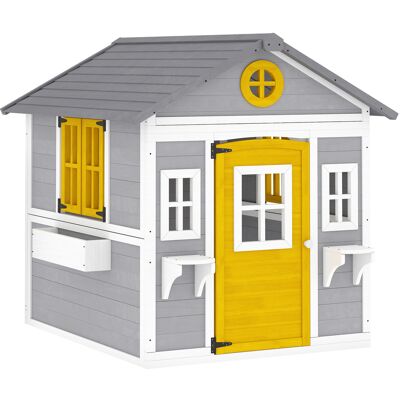 Outsunny Spielhaus Kinderspielhaus aus Holz mit Tür 6 Fenster 2 Blumenkästen 2 Blumenständern Wetterfestes Gartenhaus für Jungen und Mädchen von 3-8 Jahren Kinderspielzeug für Outdoor & Indoor Grau Aosom Outsunny Spielhaus Kinderspielhaus aus Holz mit Tür 6 Fenster 2 Blumenkästen 2 Blumenständern Wetterfestes Gartenhaus für Jungen und Mädchen von 3-8 Jahren Kinderspielzeug für Outdoor & Indoor Grau Aosom