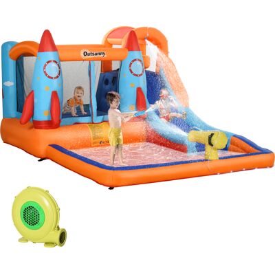 Outsunny Aufblasbare Hüpfburg mit Rutsche für 4 Kinder - Springburg mit Gebläse Outsunny Aufblasbare Hüpfburg mit Rutsche für 4 Kinder - Springburg mit Gebläse