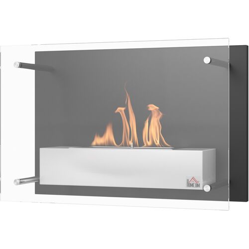 HOMCOM Wand-Bioethanol-Kamin zum Einbau mit 1,5 l Brenner, ca. 3 Stunden Brenndauer Maße: 60L x 22B x 40H cm Fläche: 20-25 m² Edelstahl Aosom