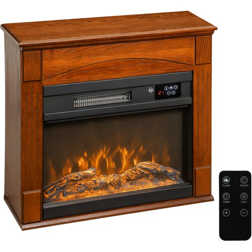 HOMCOM Elektrischer Kamin 1000 W/2000 W, 3D-Flammeneffekt mit 6 Farben und 3 Helligkeitsstufen, dekorativer Kamin mit einstellbarem Thermostat, Fernbedienung, Timer, bis zu 30 m², Braun Aosom