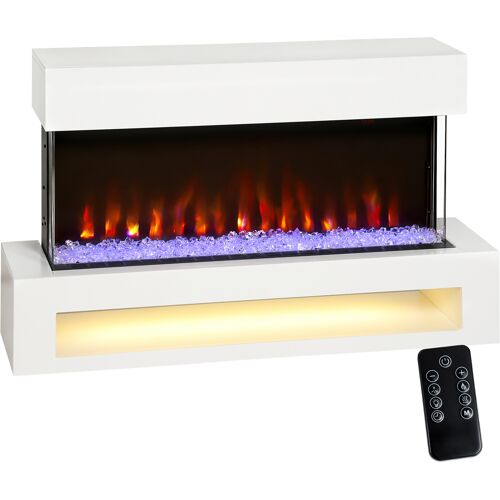 HOMCOM Elektrokamin mit Heizung, Elektrischer Wandamin mit 11 Farbige Flammeneffekt, 10 Kristallfarben, 2000W Standkamin Dekokamin mit Regal, Fernbedienung, Timer, Thermostat, LED Anzeige Aosom
