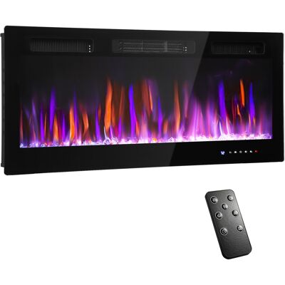HOMCOM Elektrokamin mit Heizung, Elektrischer Kamin mit 12 farbigen 3D Flammeneffekten, 12 Kristallfarben, 1800W extra-schlank Wandamin mit Fernbedienung, Wochen- und 24-Std.-Timer, Thermostat Aosom HOMCOM Elektrokamin mit Heizung, Elektrischer Kamin mit 12 farbigen 3D Flammeneffekten, 12 Kristallfarben, 1800W extra-schlank Wandamin mit Fernbedienung, Wochen- und 24-Std.-Timer, Thermostat Aosom