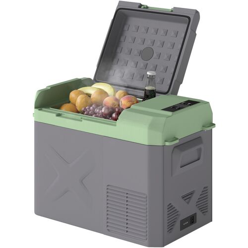 Outsunny 24,2 Liter Kompressor Kühlbox elektrische Kühlbox mit LED ECO-Modus Kühlfunktion leise Gefrierbox Thermobox Mini Kühlschrank 12/220 Volt für Auto Steckdose LKW Camping Boot Grau+Grün Aosom