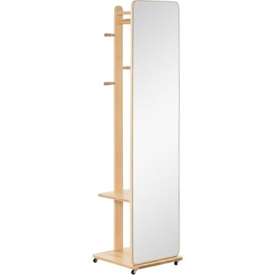 HOMCOM Standspiegel Ganzkörperspiegel mit Kleiderablage Schminkspiegel mit rollenden Rädern Anti-Kipp-Gurt für Wohnzimmer oder Ankleidezimmer Aosom HOMCOM Standspiegel Ganzkörperspiegel mit Kleiderablage Schminkspiegel mit rollenden Rädern Anti-Kipp-Gurt für Wohnzimmer oder Ankleidezimmer Aosom