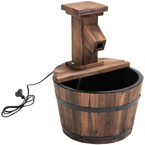 Outsunny Gartenbrunnen Zierbrunnen Springbrunnen Fassbrunnen Wasserfall mit Holzeimer aus Tannenholz und Metall Dunkelbraun Ø27 x 37 cm Aosom.de