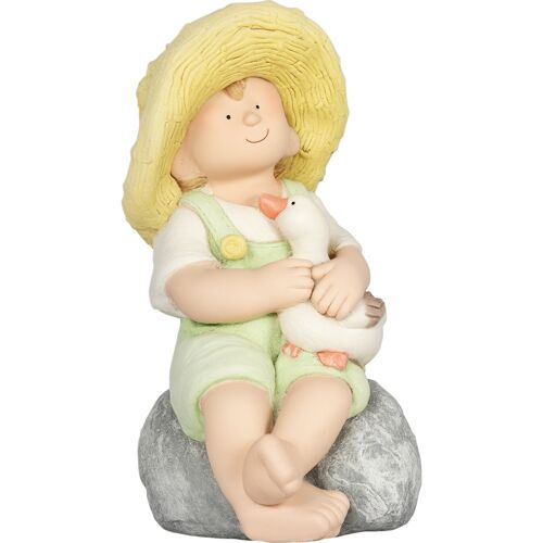 Outsunny Kleiner Junge mit Strohhut 43 cm wetterbeständige Gartenstatue, Outdoor-Ornament, Gartendeko, Skulptur für Garten & Terrasse Aosom.de