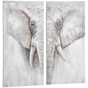 HOMCOM Wandbilder Gemälde 2er-Set Wanddekoration handgemalt Leinwand Canvas Wand Art 'Elefant' Familienzimmer Segeltuch Kiefernholz 120×120×2,8 cm