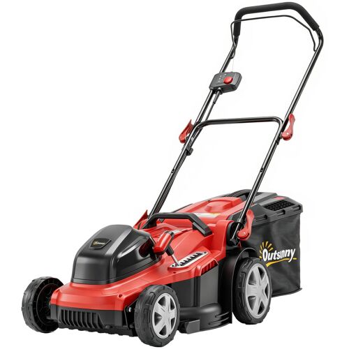 Outsunny Elektro Rasenmäher 800 W mit 40 cm Schnittbreite 45L Fangkorb Akkuanzeige Überlastschutz 7 Schnitthöhen Elektrischer Sichelmäher mit abnehmbar Griffe, Mäher für Rasen Aosom