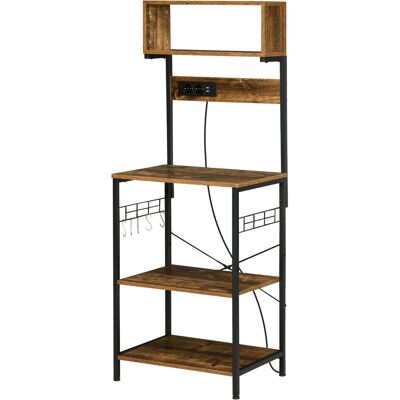 HOMCOM Küchenregal für Mikrowelle Industrie-Möbel mit 2 USB-Ladern und 2 Steckdosen, 5 Haken und verstellbarem Regal, 60 x 42 x 153 cm rustikales Braun Aosom HOMCOM Küchenregal für Mikrowelle Industrie-Möbel mit 2 USB-Ladern und 2 Steckdosen, 5 Haken und verstellbarem Regal, 60 x 42 x 153 cm rustikales Braun Aosom