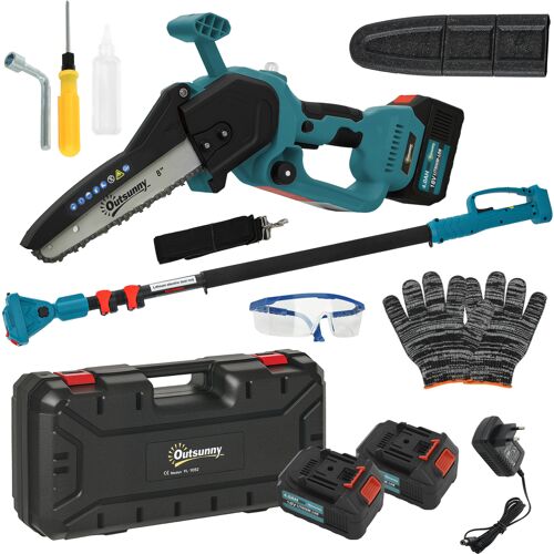 Outsunny 2-in-1 Mini Kettensäge 580W mit Akku 8000mAh Sicherheitsverriegelung 8 Zoll Handkettensäge Elektro Motorsäge für Gartenscheren Astschere Holzschneidenz Aosom
