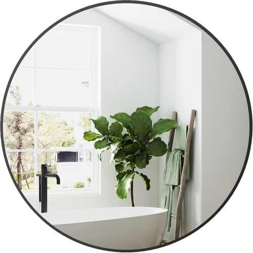 HOMCOM Runder Spiegel, Badezimmerspiegel, Durchmesser 70 cm, Metallrahmen, Wandspiegel, einfach zu installieren, für Schlafzimmer, Wohnzimmer, Eingangsbereich, Schwarz Aosom