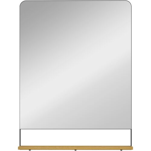 HOMCOM Wandspiegel 80 x 60 cm mit Holzablage, moderner hängender rechteckiger Spiegel mit Metallrahmen für Diele, Wohnzimmer, Badezimmer, Schlafzimmer, schwarz Aosom