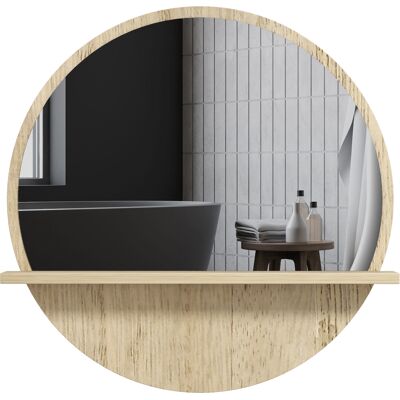 kleankin Runder Wand-Badezimmerspiegel mit Regal - Ø 45 x 10H cm - naturholzfarben Aosom kleankin Runder Wand-Badezimmerspiegel mit Regal - Ø 45 x 10H cm - naturholzfarben Aosom