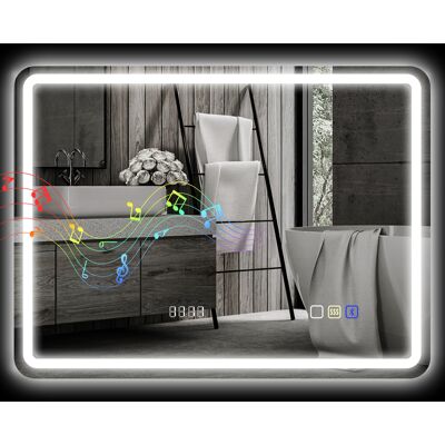 HOMCOM Badezimmerspiegel mit LED-Licht 80x60 cm Wandspiegel mit Bluetooth 3 Lichtfarben Digitale Uhr Anti-Beschlag-Memory-Funktion Touchschalter IP44 Aosom HOMCOM Badezimmerspiegel mit LED-Licht 80x60 cm Wandspiegel mit Bluetooth 3 Lichtfarben Digitale Uhr Anti-Beschlag-Memory-Funktion Touchschalter IP44 Aosom