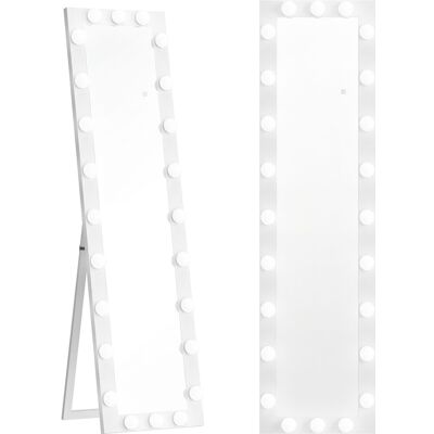 HOMCOM Ganzkörperspiegel 150 x 40 cm LED Standspiegel mit 24 Glühbirnen 3 Lichtfarbe dimmbar Wandspiegel mit Touch-Schalter, Memory-Funktion anlehnbar Spiegel für Schlafzimmer Wohnzimmer Weiß Aosom HOMCOM Ganzkörperspiegel 150 x 40 cm LED Standspiegel mit 24 Glühbirnen 3 Lichtfarbe dimmbar Wandspiegel mit Touch-Schalter, Memory-Funktion anlehnbar Spiegel für Schlafzimmer Wohnzimmer Weiß Aosom