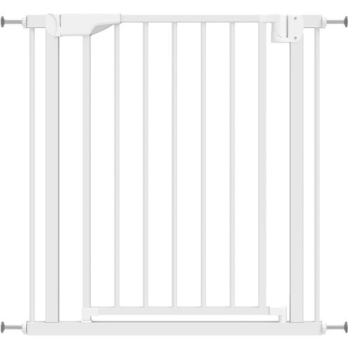 PawHut Treppenschutzgitter Absperrgitter Hund Schutzgitter ohne Bohren 76-82 x 76 cm Türschutzgitter mit Verlängerung automatische Schließung Beidseitige Einhand Öffnung für Kinder Küche Treppe Weiß Aosom