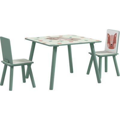 ZONEKIZ Kindertisch und 2 Stühle für Kinder 3-8 Jahre Set 3-teilig Tiermotiv für Schlafzimmer Spielzimmer mit massiven grünen Holzbeinen Aosom ZONEKIZ Kindertisch und 2 Stühle für Kinder 3-8 Jahre Set 3-teilig Tiermotiv für Schlafzimmer Spielzimmer mit massiven grünen Holzbeinen Aosom
