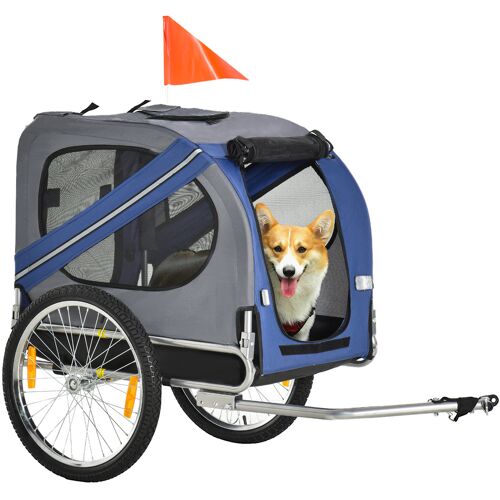 PawHut Hundeanhänger Fahrradanhänger Hundetransporter Hunde Fahrrad Anhänger Oxfordstoff Regenschutz atmungsaktiv Blau 130 x 73 x 90 cm