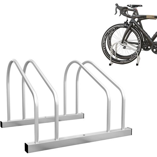 SPORTNOW Fahrradständer 2 Fahrräder Fahrradständer Reifenablage 61 mm Abmessung 50L x 34B x 27,5H cm Stahl silber Aosom