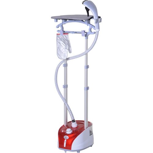 HOMCOM Dampfbügler 1950 W mit integriertem Bügelbrett, 2 L Wassertank, Teleskopstange, Handschuh + Kleiderbügel, Rot Aosom
