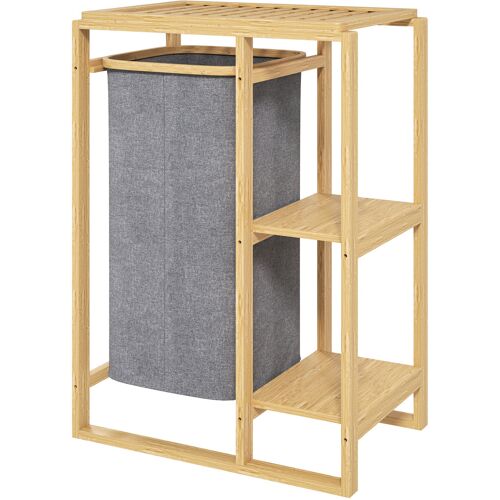 HOMCOM Wäschekorb mit Herausnehmbarem Beutel, Wäschekorb aus Bambus mit Lamellenregalen, 50x32x70 cm, Grau Aosom