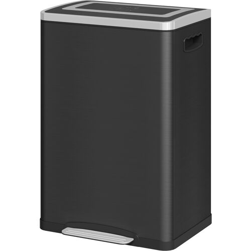 HOMCOM Mülleimer mit Doppelabteil 2 x 20L, Pedal-Mülleimer für die Küche, 2 herausnehmbare Inneneimer, Soft-Close-Deckel und integrierte Griffe, anti-Fingerabdruck, Edelstahl, schwarz Aosom