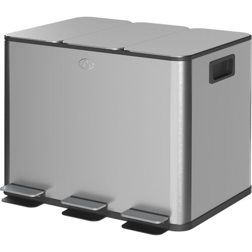 HOMCOM Mülleimer 3 x 20L Abfalleimer aus Edelstahl Mülltrennsystem mit Softclose Deckel und Herausnehmbare Inneneimer, Treteimer mit Deodorant-Fächern für Wohnzimmer, Büro, Silber Aosom