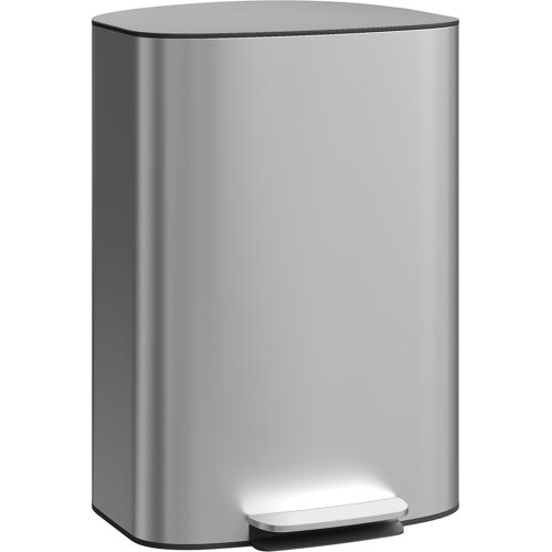 HOMCOM Treteimer 50 L mit Soft-Close, 90°-Öffnung & herausnehmbarem Inneneimer, Edelstahl, Grau Aosom