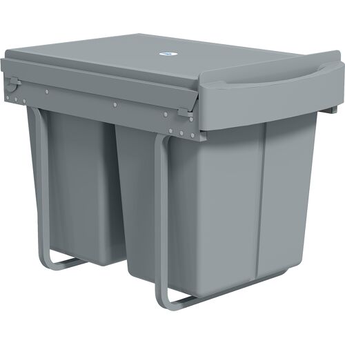 HOMCOM Abfallsammler 2 x 20L Ausziehbar Abfalleimer für Schränke Einbaumülleimer Unterschrank Mülleimer mit mattiertem Deckel, 2 herausnehmbaren Fächern und Griff, Grau Aosom