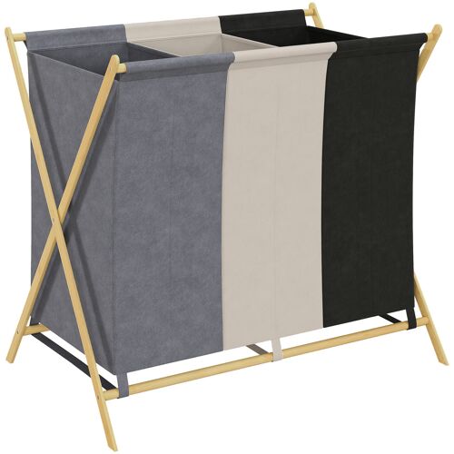 HOMCOM Wäschekorb mit 3 Fächern 129L Klappbar Wäschesammler mit Wäschesack, Laundry Baskets Wäschebox Wäschesortierer für Waschküche Schlafzimmer Badezimmer Mehrfarbig Aosom