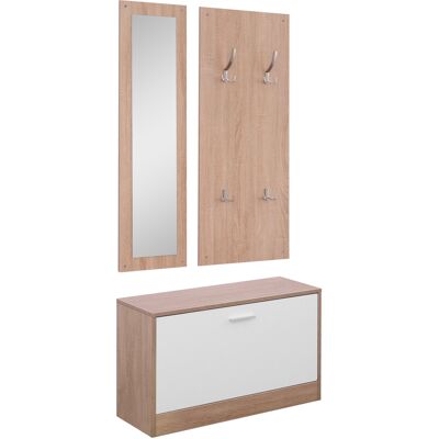 HOMCOM 3-teiliges Garderoben-Set Flurgaderobe mit Schuhschrank Garderobe Wandspiegel 4 Haken Natur 30 x 100 cm (Spiegel) Aosom HOMCOM 3-teiliges Garderoben-Set Flurgaderobe mit Schuhschrank Garderobe Wandspiegel 4 Haken Natur 30 x 100 cm (Spiegel) Aosom