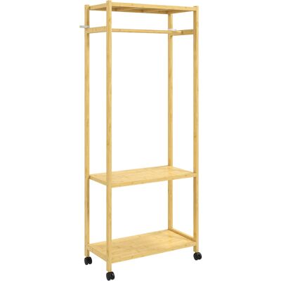 HOMCOM freistehender Garderobenständer mit Stange und 4 Rollen, platzsparender Kleiderständer mit Bambusablagen, für Wohnzimmer, Schlafzimmer, 70x35x175 cm, Naturholz Aosom HOMCOM freistehender Garderobenständer mit Stange und 4 Rollen, platzsparender Kleiderständer mit Bambusablagen, für Wohnzimmer, Schlafzimmer, 70x35x175 cm, Naturholz Aosom