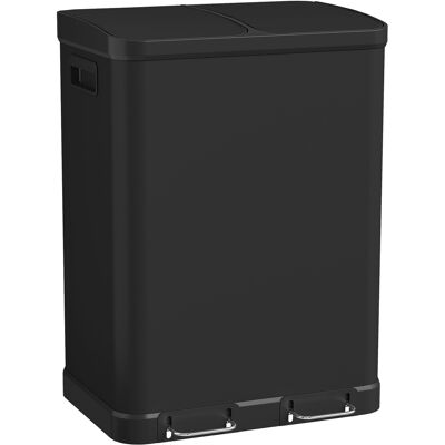HOMCOM Mülleimer mit Doppelkammer 2x30 l, Tretmülleimer aus Edelstahl, Soft-Close-Deckel, herausnehmbare Inneneimer, Griffe, fingerabdruckresistent, Schwarz Aosom HOMCOM Mülleimer mit Doppelkammer 2x30 l, Tretmülleimer aus Edelstahl, Soft-Close-Deckel, herausnehmbare Inneneimer, Griffe, fingerabdruckresistent, Schwarz Aosom