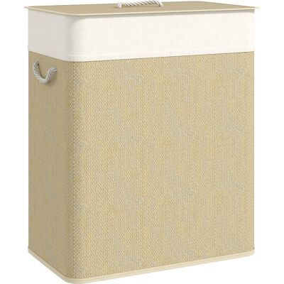 HOMCOM Bambus Wäschekorb mit Deckel 100 L Wäschesammler mit Seilgriffen, herausnehmbarer Wäschesack, Laundry Baskets Wäschesortierer für Waschküche Schlafzimmer Badezimmer Cremeweiß Aosom HOMCOM Bambus Wäschekorb mit Deckel 100 L Wäschesammler mit Seilgriffen, herausnehmbarer Wäschesack, Laundry Baskets Wäschesortierer für Waschküche Schlafzimmer Badezimmer Cremeweiß Aosom