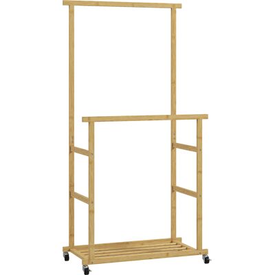 HOMCOM Kleiderständer mit Rollen, Garderobenständer mit Kleiderstange, Schuhablage, Garderobe aus Bambus für Schlafzimmer, Ausstellungen, Waschküche, Natur Aosom HOMCOM Kleiderständer mit Rollen, Garderobenständer mit Kleiderstange, Schuhablage, Garderobe aus Bambus für Schlafzimmer, Ausstellungen, Waschküche, Natur Aosom