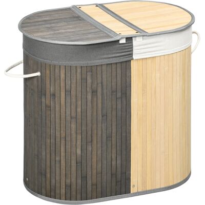 HOMCOM Bambus Wäschekorb mit Deckel 100L Wäschesammler mit Griffen, 2 herausnehmbarer Wäschesack, Wäschesortierer Wäschebox für Waschküche, Badezimmer, Schlafzimmer, Grau+Natur Aosom HOMCOM Bambus Wäschekorb mit Deckel 100L Wäschesammler mit Griffen, 2 herausnehmbarer Wäschesack, Wäschesortierer Wäschebox für Waschküche, Badezimmer, Schlafzimmer, Grau+Natur Aosom