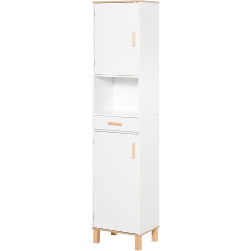 kleankin Badschrank Platzsparend aus Holz, Hochschrank mit Schränken und Schublade, 39x30x180cm, Weiß Aosom