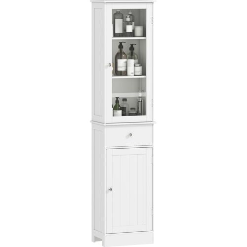 kleankin Badezimmerschrank Badschrank Vitrine Küchenschrank mit Schublade und Regalen 40 x 27 x 1715 cm aus MDF und Acryl in Weiß Aosom.de