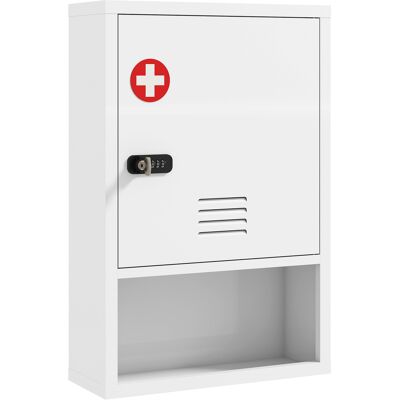 HOMCOM Medizinschrank, Medikamentenschrank mit Zahlenschloss, 3 Regalen, abschließbarer Erste-Hilfe-Schrank mit belüfteter Tür für Küche, Bad, Wohnzimmer, Stahl, 60 x 40 x 15 cm, Weiß Aosom HOMCOM Medizinschrank, Medikamentenschrank mit Zahlenschloss, 3 Regalen, abschließbarer Erste-Hilfe-Schrank mit belüfteter Tür für Küche, Bad, Wohnzimmer, Stahl, 60 x 40 x 15 cm, Weiß Aosom