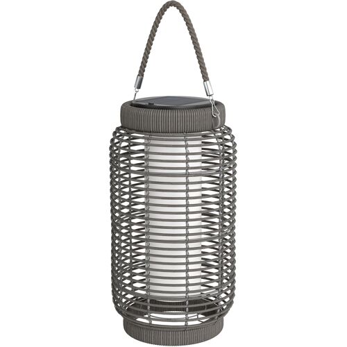 Outsunny Solarlaterne für den Außenbereich, Garten-Stehlampe aus geflochtenem Harz LED Gartenbeleuchtung aus Stahl automatische Ein/Aus-Funktion Ø18 x 37 cm Grau Aosom